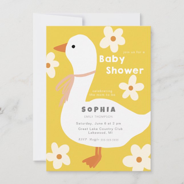 Vit Gås och Tusenskönor Baby Shower Inbjudningar (Framsida)