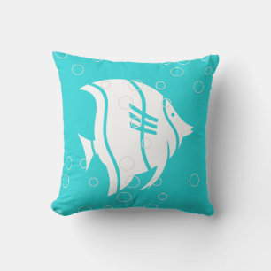 Vit gelfisk på teal Blue PILLOW Kudde