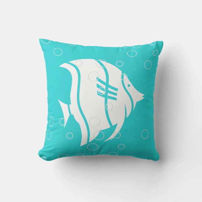 Vit gelfisk på teal Blue PILLOW Kudde (Framsida)