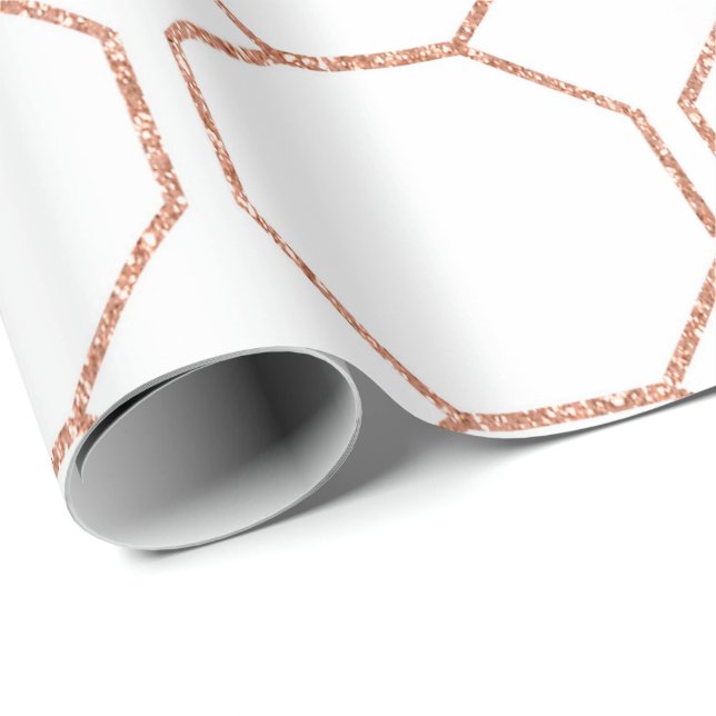  Vit-geometri för rosa ros-Guld Presentpapper (Rullad Hörn)