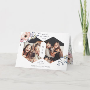 Vit geometrisk blommig Foto Mors dag Kort
