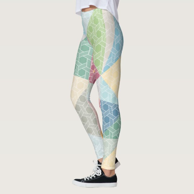 Vit geometrisk Mönster och färgfull Mönster Leggings (Vänster)