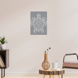 Vit geometrisk trådram havssköldpadda poster