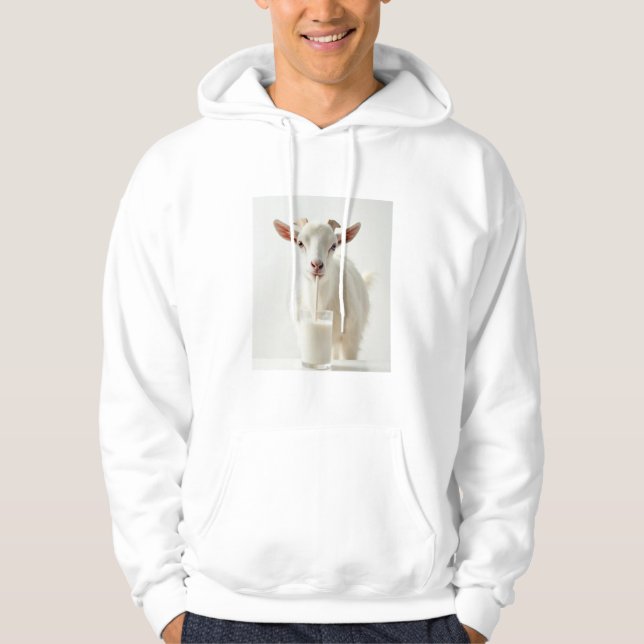 vit get som dricker mjölk med halmsvett hoodie (Framsida)