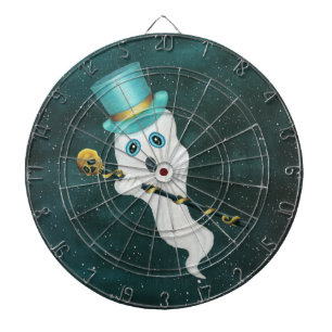 Vit Ghost nedtonad i Top hat Finare Käpp Himmel Darttavla