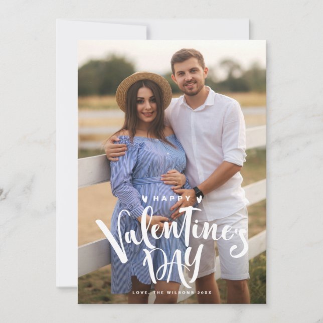 Vit glad Alla hjärtans dag Lettering Foto Julkort (Framsida)