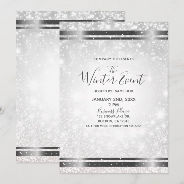 Vit Glans Elegant Vinterundrets Event Inbjudningar (Fram/baksida)