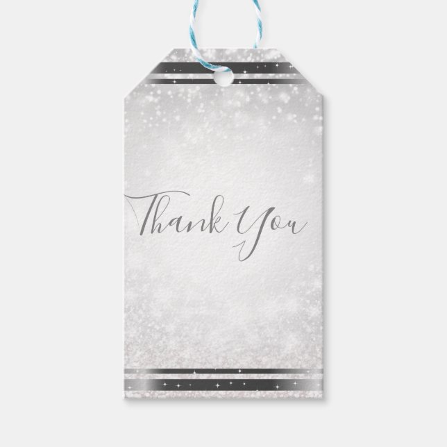 Vit Glitter Elegant Vintervackra Bröllop Presentetikett (Framsidan)