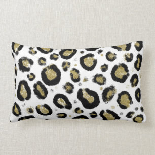 Vit Glitter Guld & Svart Leopard Gepardtryck Lumbarkudde
