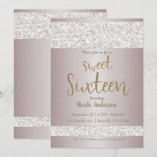Vit glittergnistrande rosé söt 16 sexton inbjudningar