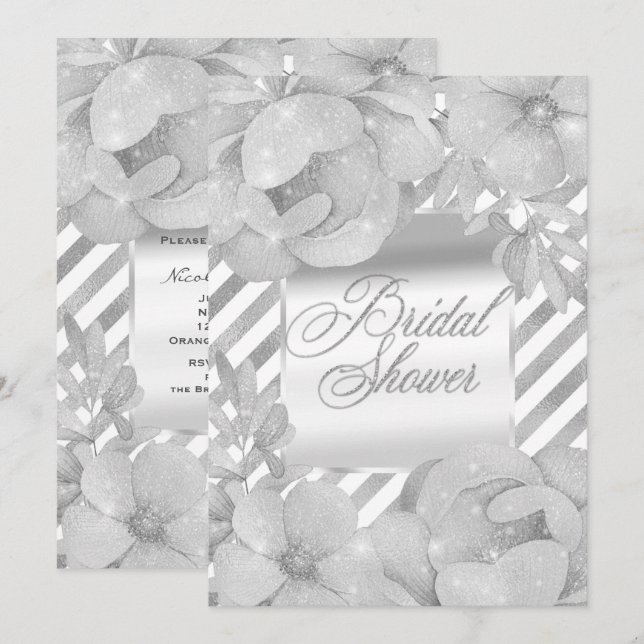 Vit Gnistra Glam Glitter Blommigt Möhippa Inbjudningar (Fram/baksida)