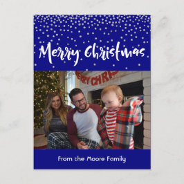 Vit God Jul över Marinblå & Silverkonfetti Helg Vykort