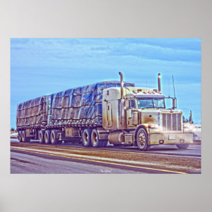 Vit godstrafik Lastbil - Lastbil och Highway Art Poster