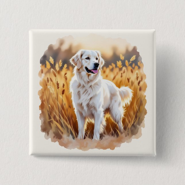 Vit Golden Retriever Hund Knapp (Framsida)