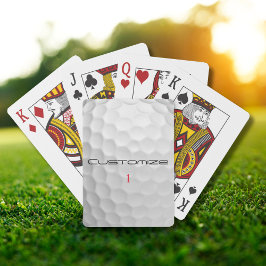 Vit golfboll med gropig textur och anpassat namn o casinokort
