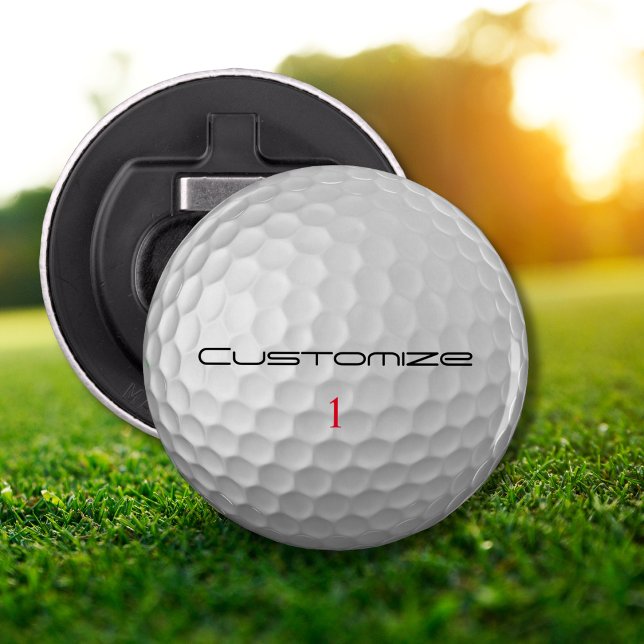 Vit golfboll med gropig textur och anpassat namn o flasköppnare (Skapare uppladdad)