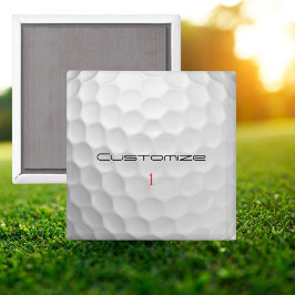 Vit golfboll med gropig textur och anpassat namn o magnet