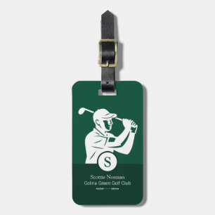 Vit golfspelare med golfklubba Elegant grön Bagagebricka
