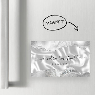 Vit Grå Agat Silver Glitter Lyx Magnetiska Visitkort