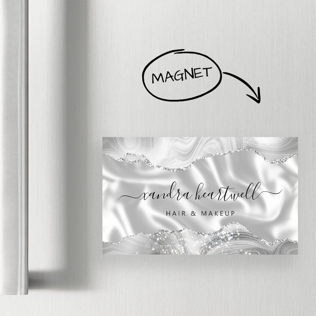 Vit Grå Agat Silver Glitter Lyx Magnetiska Visitkort (Skapare uppladdad)