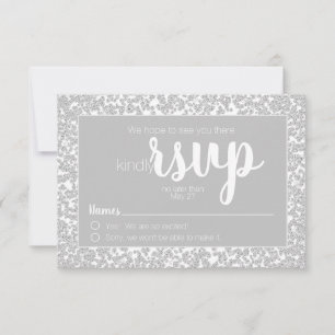 Vit Grå Informell Diamant Glitter Bröllop RSVP OSA Kort