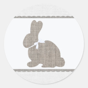 Vit Grå Jute Rustik Kanin Påsk Bebis Baby Shower Runt Klistermärke