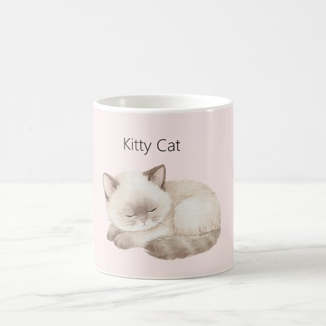 Vit Grå Kattunge Katt Kaffemugg (Center)
