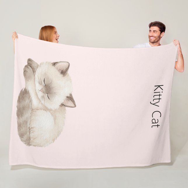 Vit Grå Kitty Katt Fleecefilt (På plats)