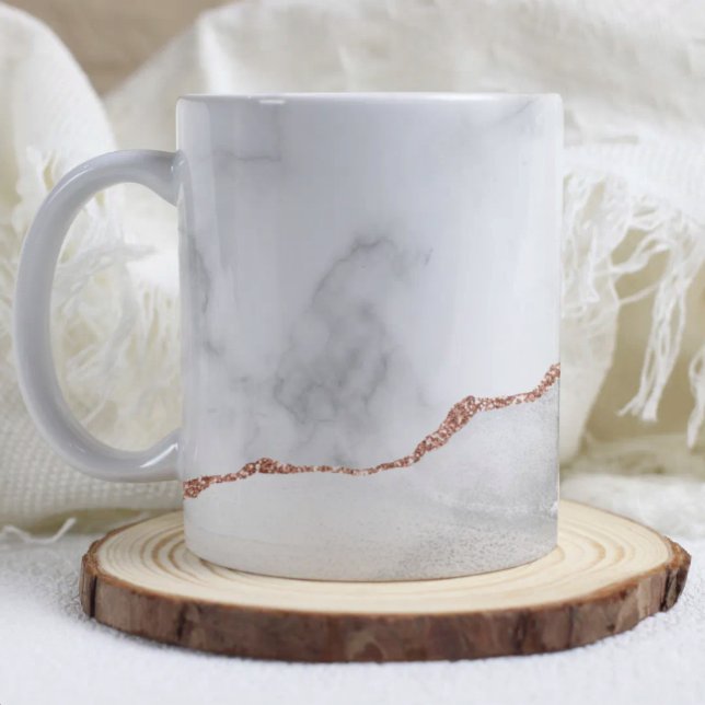 Vit Grå Marmor Agat Rosa Guld Glitter Kaffemugg (Skapare uppladdad)