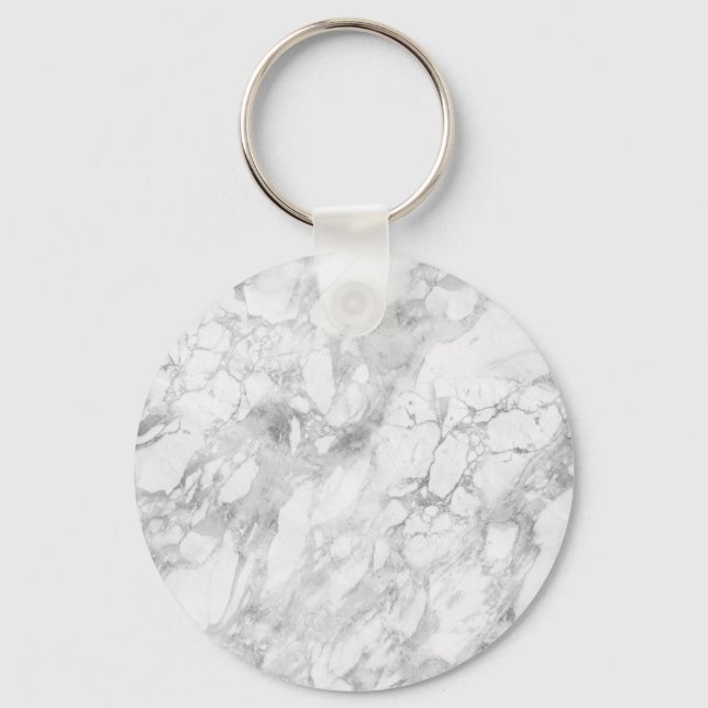 Vit Grå Marmor Klassisk Elegant Skönhet Glamour Nyckelring (Framsida)