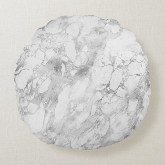 Vit Grå Marmor Klassisk Elegant Skönhet Glamour Rund Kudde (Framsidan)