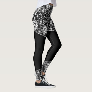Vit grå mot bytbar svart bakgrund leggings