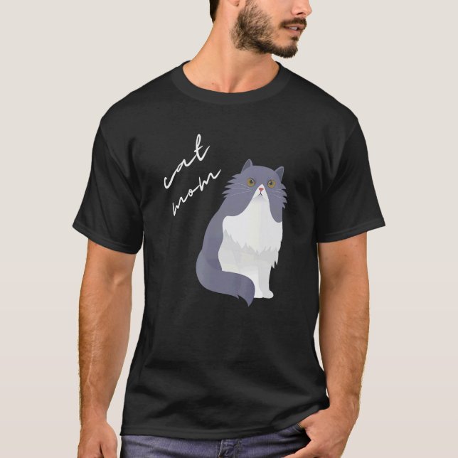 Vit & Grå Persisk Katt Mamma För Katt T Shirt (Framsida)