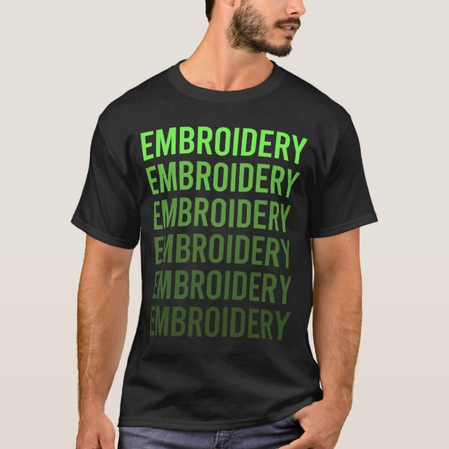 Vit Gradient Broderi Broderar Broderad T Shirt (Framsida)