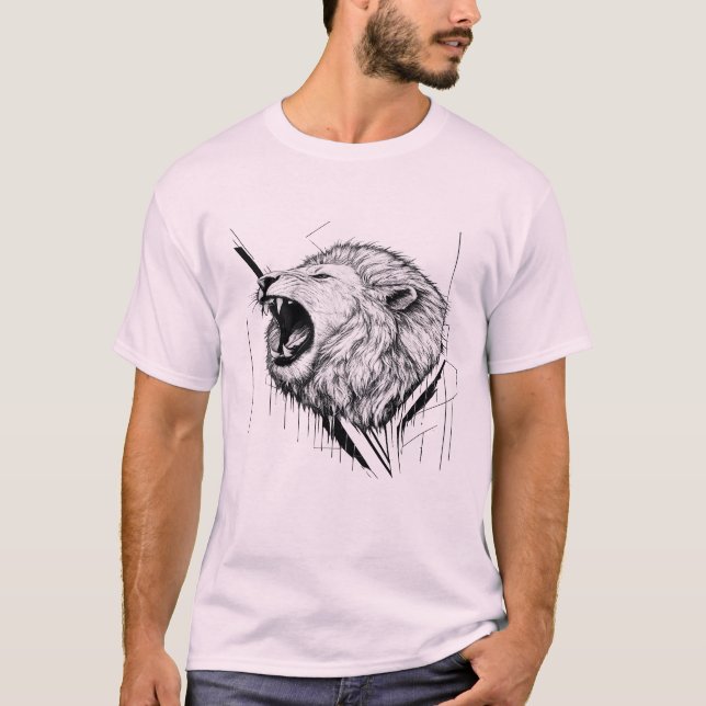 Vit grafisk t-shirt med ett brüllande lejonhuvud (Framsida)