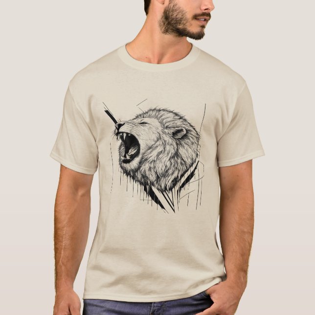 Vit grafisk t-shirt med ett brüllande lejonhuvud (Framsida)
