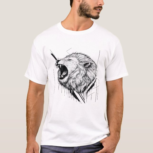 Vit grafisk t-shirt med ett brüllande lejonhuvud (Framsida)