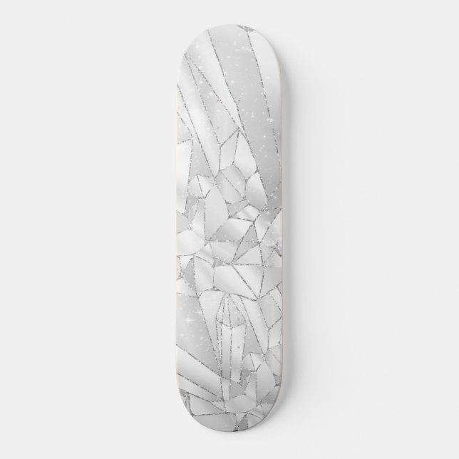 Vit Grått Crystal Skateboard Deck (Framsida)
