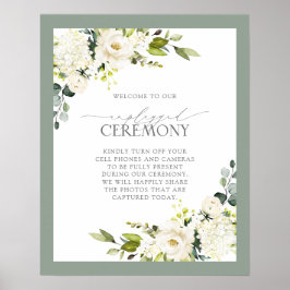 Vit Grått Grönt Blommigt Vattenfärg ej ansluten Poster