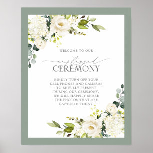 Vit Grått Grönt Blommigt Vattenfärg ej ansluten Poster