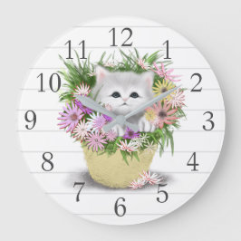 Vit Grått Kitten Wall Clock Stor Klocka