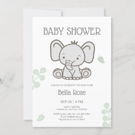 Vit Grått Kön Neutral Elephant Baby Shower Inbjudningar