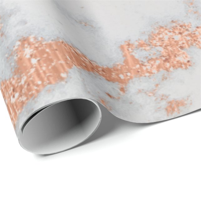 Vit Grått Marble Ro Guld Guld Metall Copper Lux Presentpapper (Rullad Hörn)