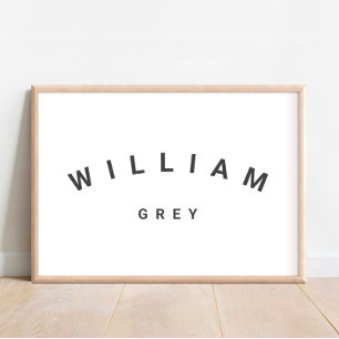 Vit/Grått-minimalistisk Namn Nursery-dekoration Po Poster