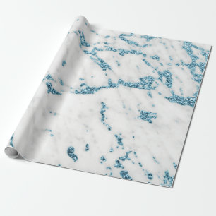 Vit Grått Ocean Blue Glitter Carrara Marble Stone Presentpapper