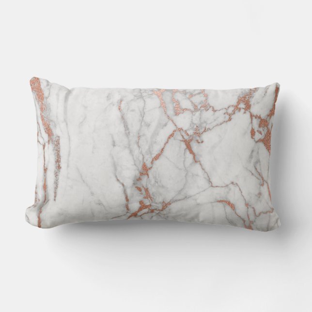 Vit Grått Rosa ros Push Powder Glam Marble Lumbarkudde (Framsida)