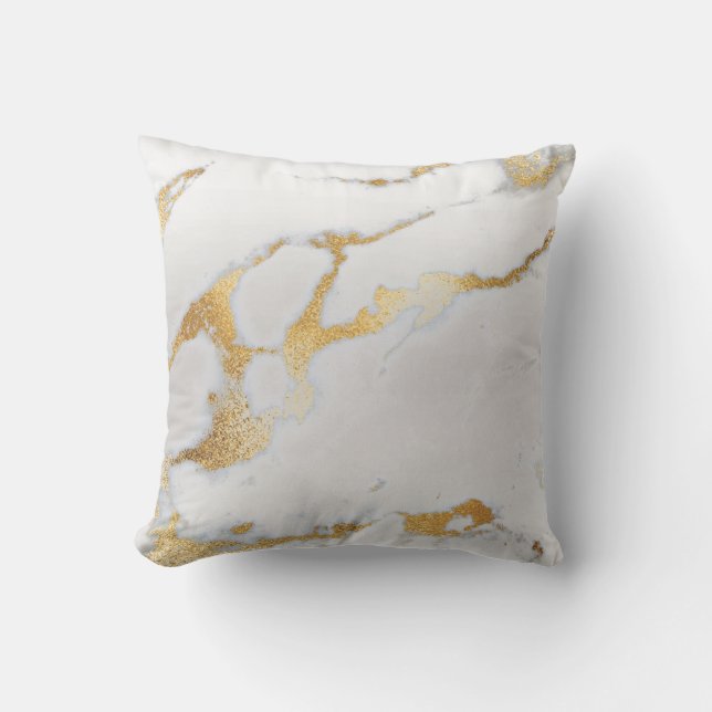 Vit Grått Silver Guld Metallic Marble Stone Kudde (Framsida)