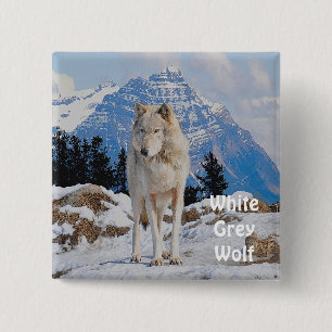 Vit Grått Varg & Rocky mountains Wildlife-knapp Knapp