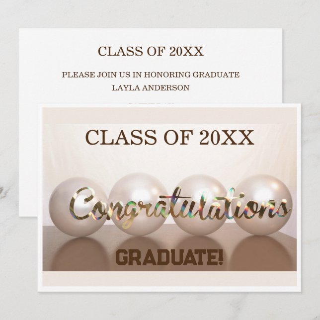 Vit Grattis Examensballong Inbjudningar (Fram/baksida)