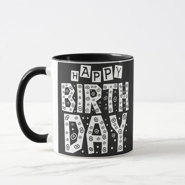 vit grattis på födelsedagen-typografi mugg (Vänster)